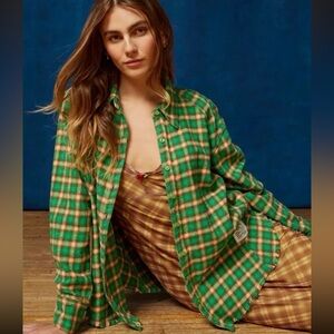 Urban Outfitters BDG Brixton Button-Down
Flannel Shirt Green Plaid Relaxed SMALL